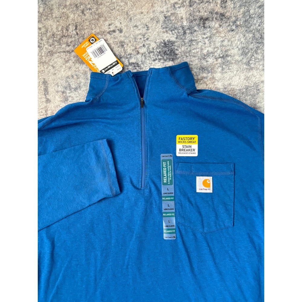 New Carhartt Force Pullover Mens Large 1/4 Zip Relaxed‎ Fit Blue Pocket NWT